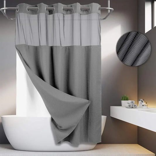 No Hook Shower Curtain with Snap-In Liner – Waterproof Hotel Style Double Layer Bath Curtain